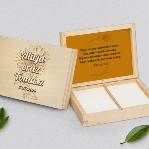 Pudełko na obrączki prostokątne naturalne - Sunflowers Motyw 3