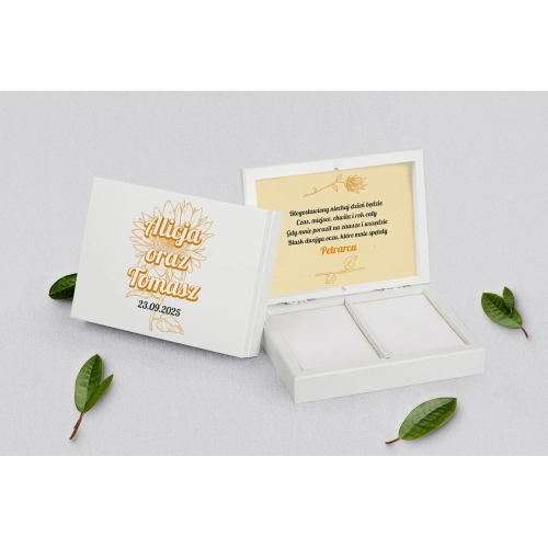 Pudełko na obrączki prostokątne białe - Sunflowers Motyw 1