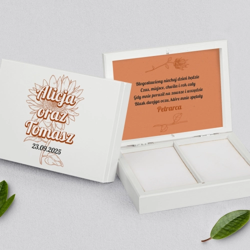 Pudełko na obrączki prostokątne białe - Sunflowers Motyw 2