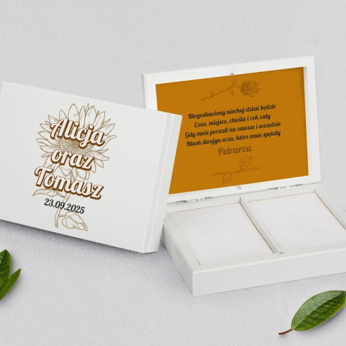 Pudełko na obrączki prostokątne białe - Sunflowers Motyw 3