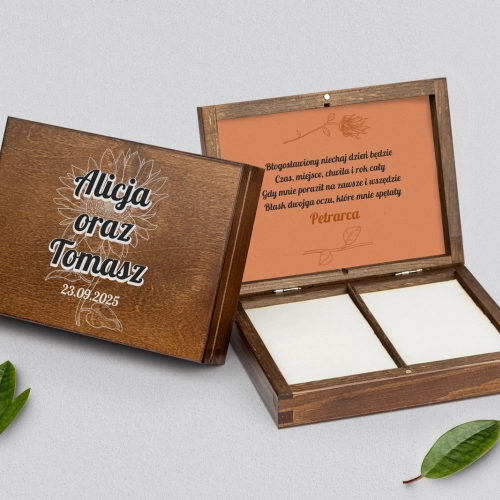 Pudełko na obrączki prostokątne brązowe - Sunflowers Motyw 2