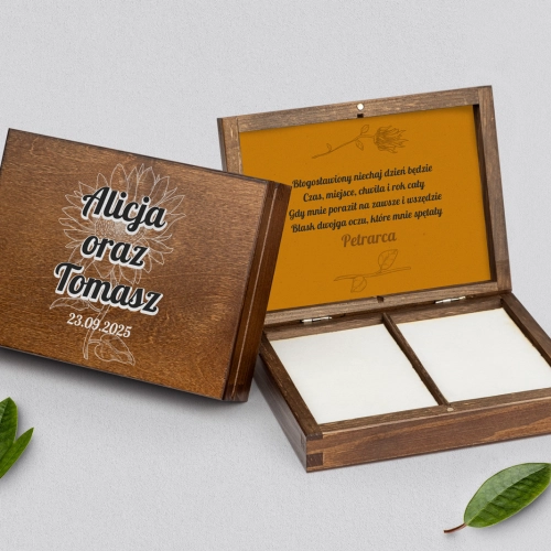 Pudełko na obrączki prostokątne brązowe - Sunflowers Motyw 3