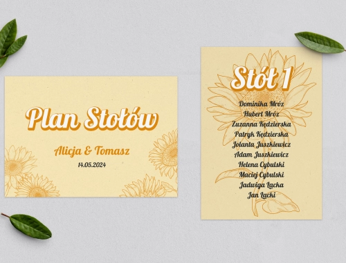 Plan Stołów - Karteczka Sunflowers Motyw 1