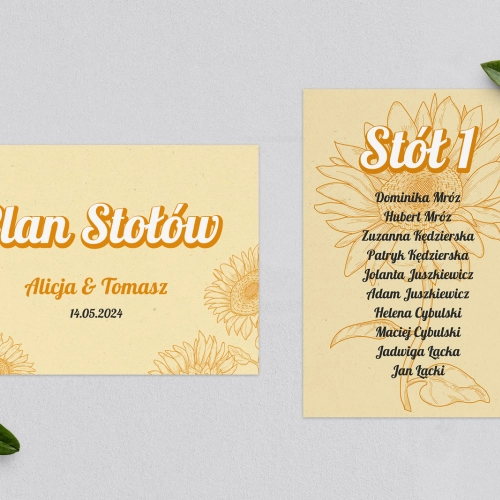 Plan Stołów - Karteczka Sunflowers Motyw 1