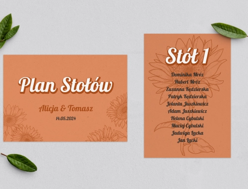 Plan Stołów - Karteczka Sunflowers Motyw 2