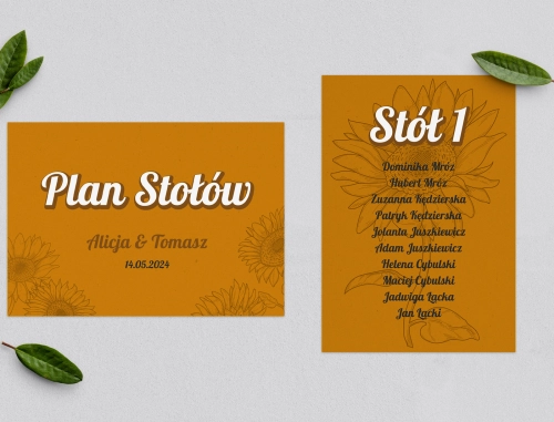 Plan Stołów - Karteczka Sunflowers Motyw 3