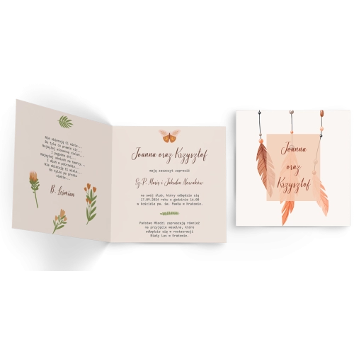 Zaproszenia ślubne Butterflies - Składane Kwadrat Motyw 1