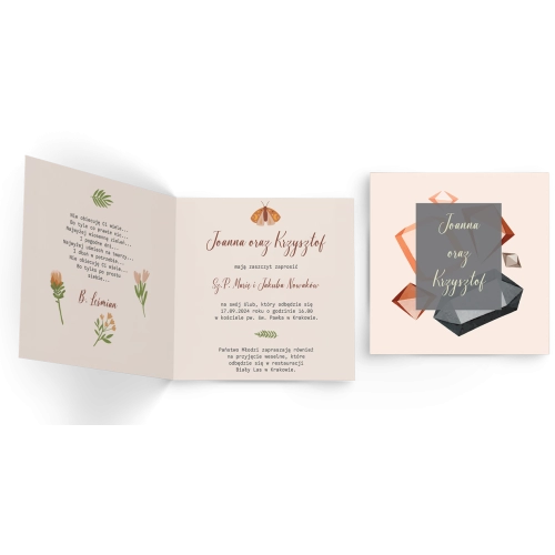 Zaproszenia ślubne Butterflies - Składane Kwadrat Motyw 3