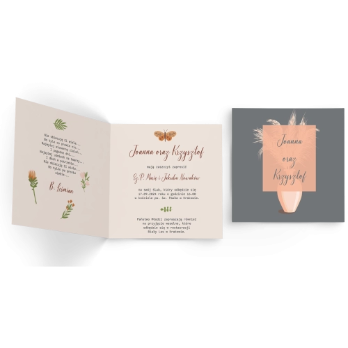 Zaproszenia ślubne Butterflies - Składane Kwadrat Motyw 4