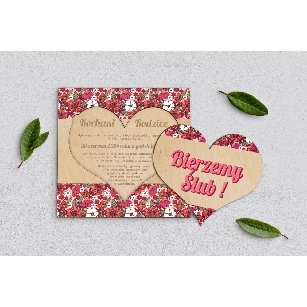 Drewniane Zaproszenie dla Rodziców - Retro Style Motyw 2