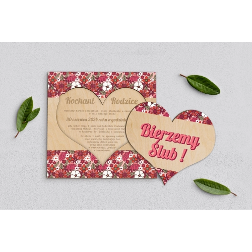 Drewniane Zaproszenie dla Rodziców - Retro Style Motyw 2