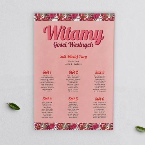 Plan stołów weselnych na płótnie Retro Style Motyw 2