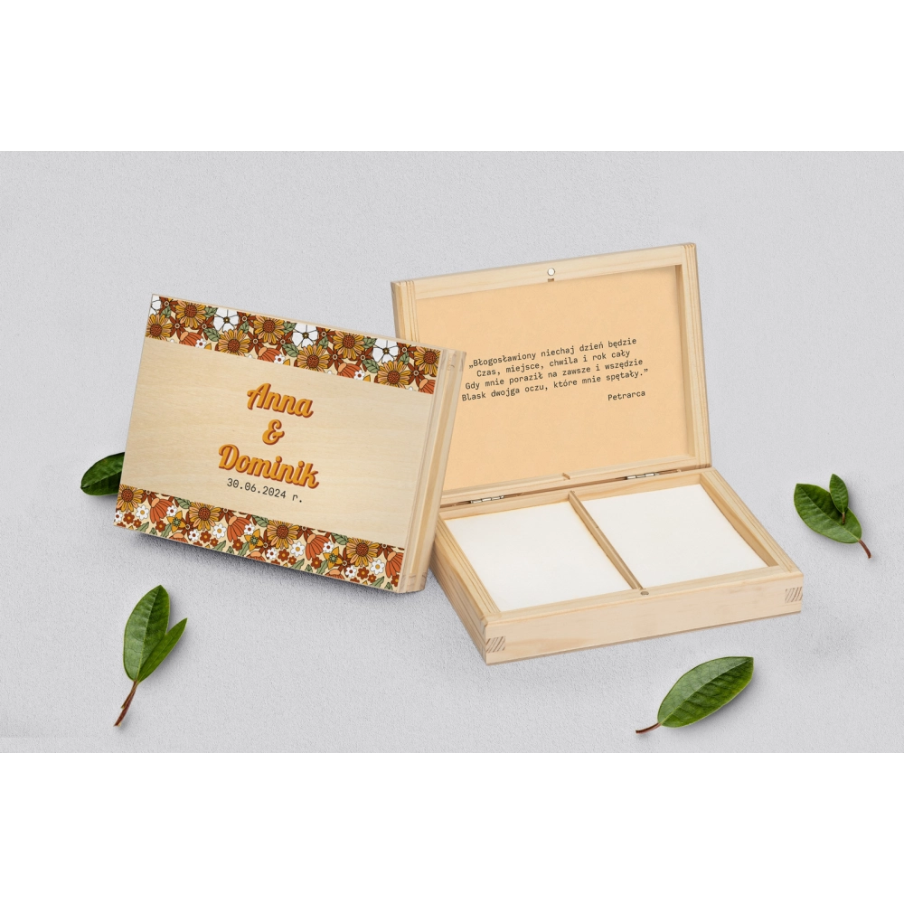 Pudełko na obrączki prostokątne naturalne - Retro Style Motyw 1