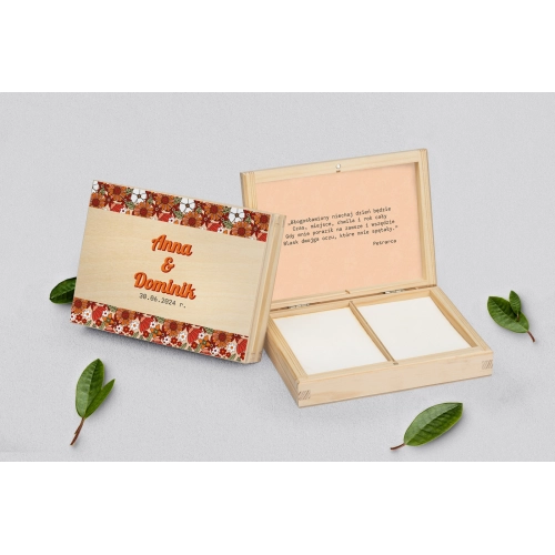 Pudełko na obrączki prostokątne naturalne - Retro Style Motyw 3