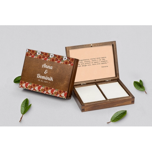 Pudełko na obrączki prostokątne brązowe - Retro Style Motyw 3