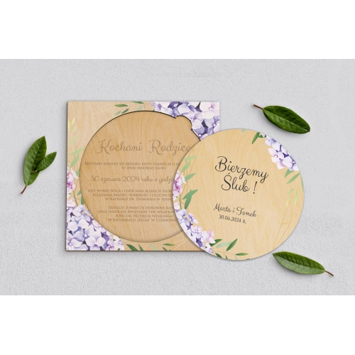 Drewniane Zaproszenie dla Rodziców Koło - Flowers & Frame Motyw 1