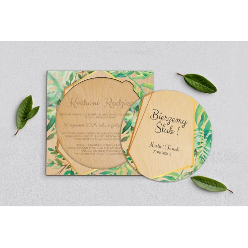 Drewniane Zaproszenie dla Rodziców Koło - Flowers & Frame Motyw 2