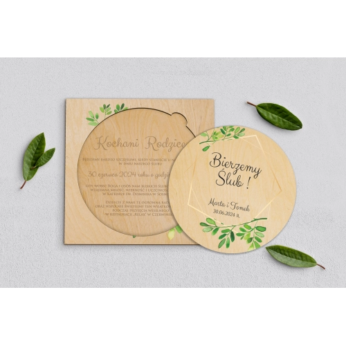 Drewniane Zaproszenie dla Rodziców Koło - Flowers & Frame Motyw 3