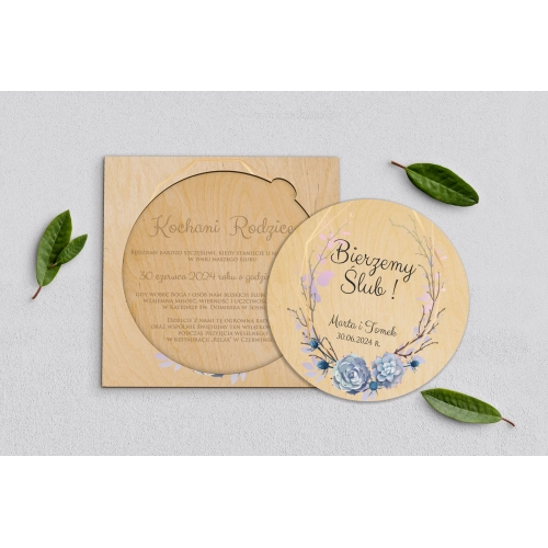 Drewniane Zaproszenie dla Rodziców Koło - Flowers & Frame Motyw 6