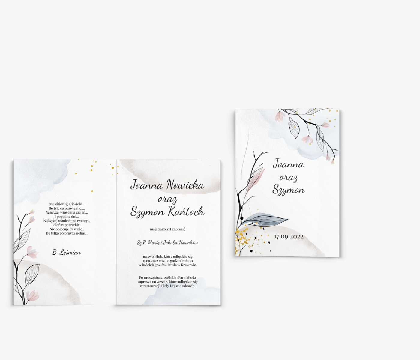 Zaproszenia ślubne Watercolor Wedding - Składane motyw 3