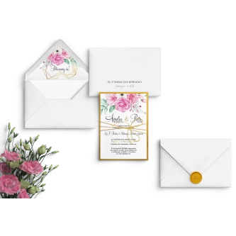 Cudowne Zaproszenia ślubne Geometryczne Serce ze złotym sznurkiem i&nbsp;kopertą ze złotym lakiem