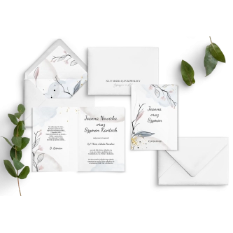 Delikatne akwarelowe składane  Zaproszenia ślubne Watercolor Wedding z&nbsp;kopertą i&nbsp;wklejką