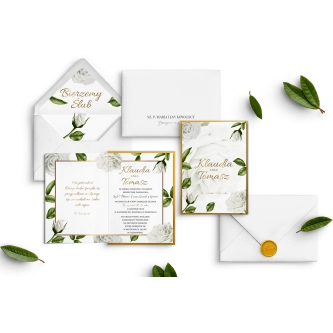 Eleganckie Zaproszenia ślubne Dream z&nbsp;elementami złotymi i&nbsp;koperta z&nbsp;wklejką