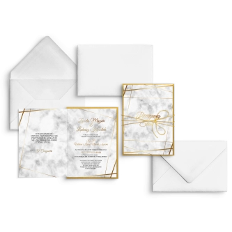 Eleganckie Zaproszenia ślubne Marmur & Złoto ze złotym papierem ozdobnym i&nbsp;sznurkiem