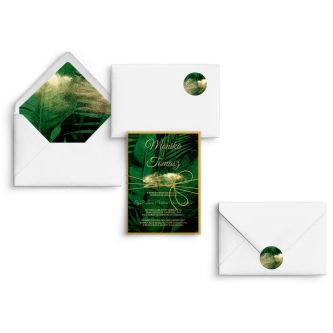 Botaniczne Zaproszenia ślubne Greenery z&nbsp;kopertą białą, wklejką i&nbsp;sznurkiem złotym