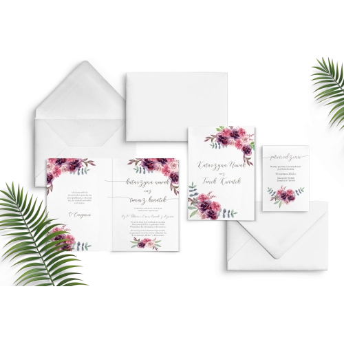 Zaproszenia ślubne PasteLove- Składane z białą kopertą i wkładką