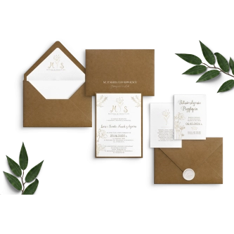 Rustykalne Zaproszenia ślubne Fiori z&nbsp;ekologiczną kopertą oraz podklejką, wklejka oraz lak i&nbsp;dwie dodatkowe wkładki