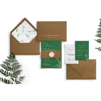 Zaproszenie Paper drukowane na papierze satynowym z&nbsp;pięknymi dodatkami ekologicznymi i&nbsp;lakiem w&nbsp;kolorze białym