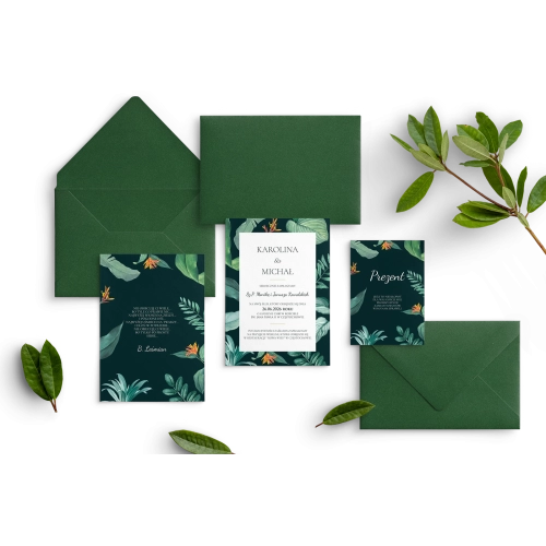 Nowoczesne zielone Zaproszenia ślubne Exotic