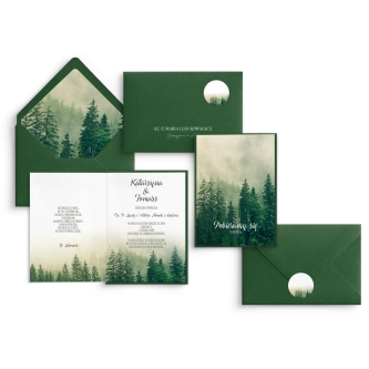Zaproszenia ślubne Forest - Składane z&nbsp;piękną zieloną kopertą i&nbsp;papierem ozdobnym