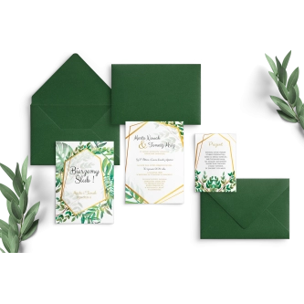 Zielone Zaproszenia ślubne Flowers & Frame z&nbsp;dodatkowymi kartami i&nbsp;koperta