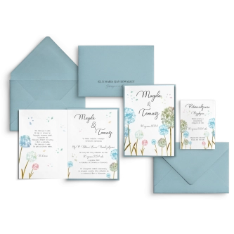 Błękitne Zaproszenia ślubne Biały Czas z&nbsp;kopertą oraz wkładką