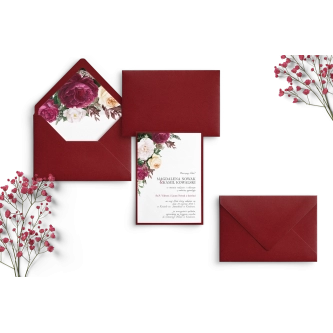 Piękne bordowe zaproszenie Fabello z&nbsp;kopertą i&nbsp;podklejką