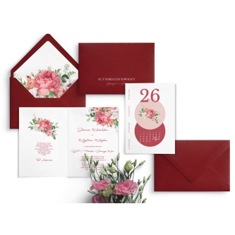 Zaproszenia ślubne Day kalendarz w&nbsp;jasno bordowym wydaniu