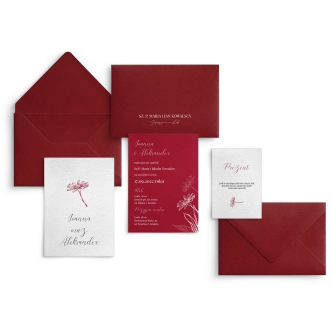 Bordowe romantyczne Zaproszenia ślubne Papers z&nbsp;dodatkowymi kartami