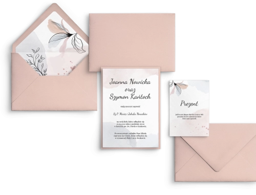 Eleganckie Zaproszenia ślubne Watercolor Wedding w odcieniach pudrowego różu