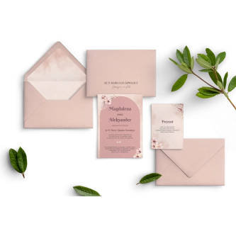 Zaproszenia ślubne Loretta w&nbsp;kolorze Pudrowy Róż z&nbsp;kopertą i&nbsp;dodatkową wkładką