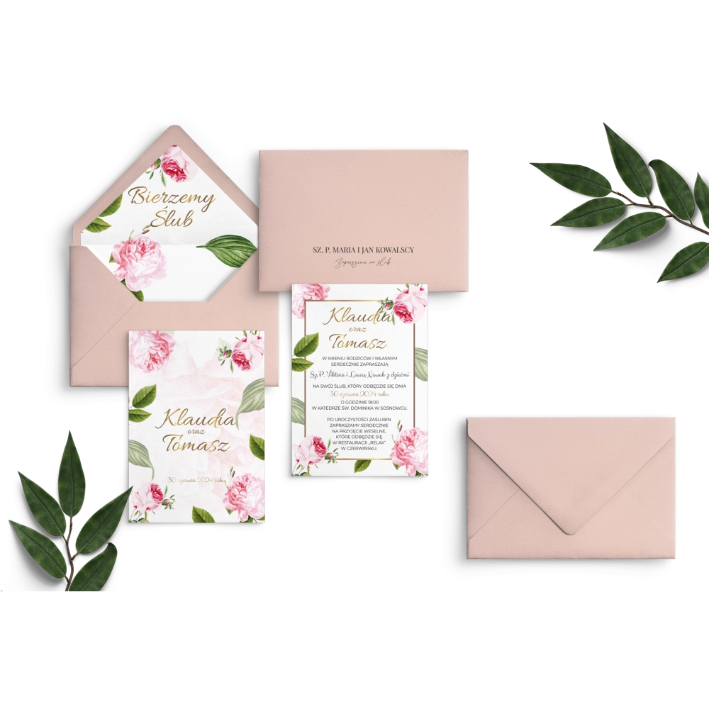 Zaproszenia ślubne Dream z&nbsp;kopertą w&nbsp;odcieniu pudrowego różu