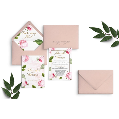 Zaproszenia ślubne Dream z kopertą w odcieniu pudrowego różu