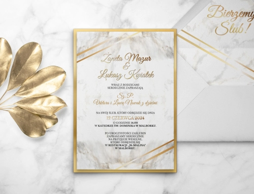 Zaproszenia ślubne Glamour Marmur & Złoto z papierem ozdobnym