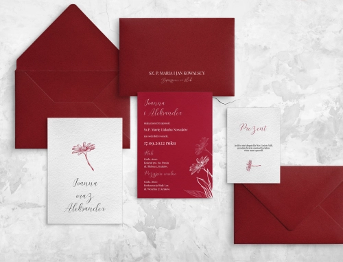 Bordowe romantyczne Zaproszenia ślubne Papers z dodatkowymi kartami
