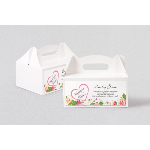 Pudełko na ciasto weselne Serca Kwiat Motyw 1