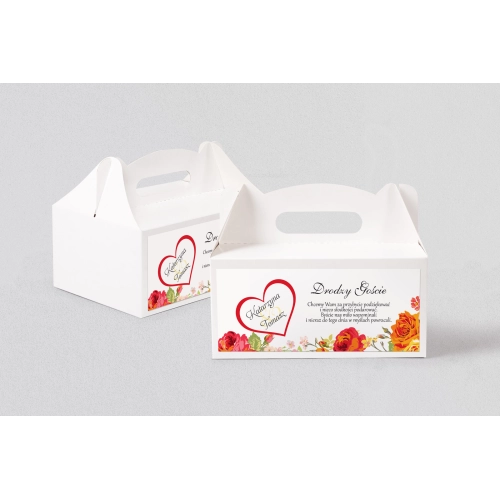 Pudełko na ciasto weselne Serca Kwiat Motyw 3