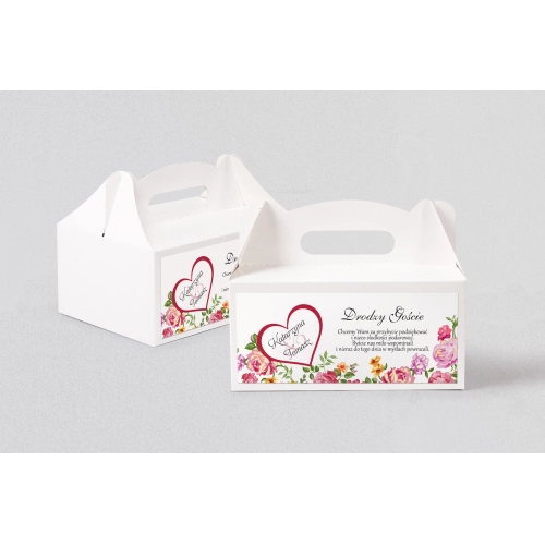 Pudełko na ciasto weselne Serca Kwiat Motyw 6
