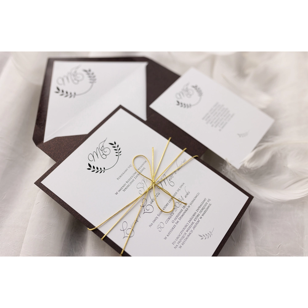 Minimalistyczne Zaproszenia ślubne Alloro z kopertą i podklejką w kolorze Antycznej Miedzi