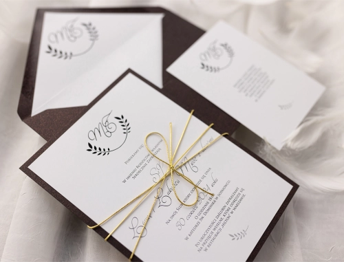 Minimalistyczne Zaproszenia ślubne Alloro z kopertą i podklejką w kolorze Antycznej Miedzi